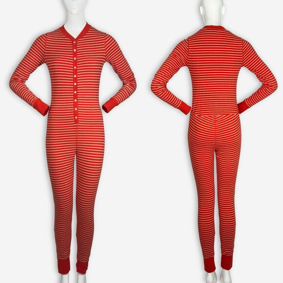 J.Crew Women’s XS Red Cream Stripe Comfy Pajamas Union Suit Onesie One Piece - Picture 2 of 8